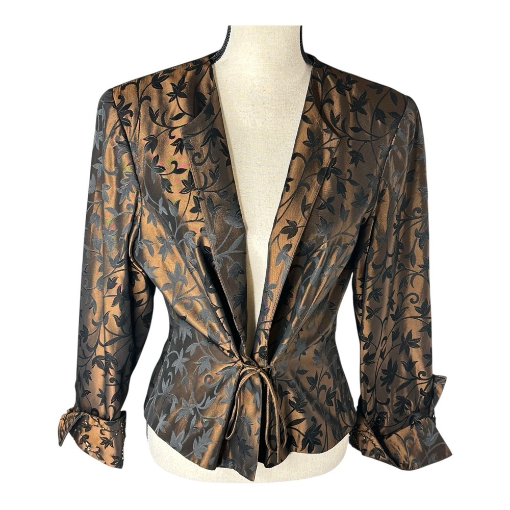 JS Collections Jacket Women Sz‎ 12 Black Jacquard Beaded Elegant Eveningwear